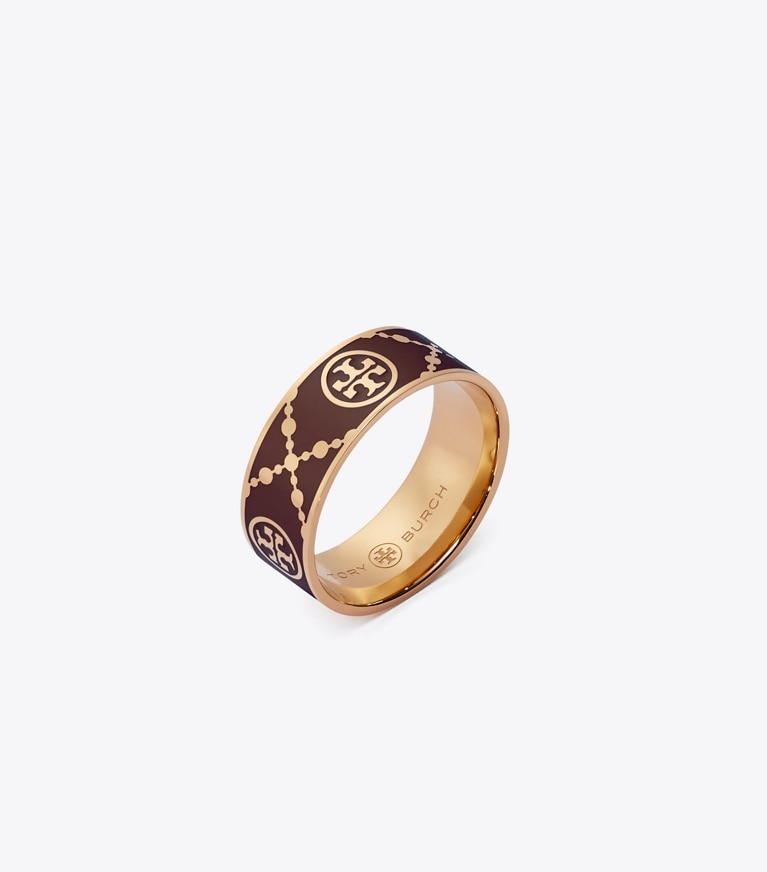 Tory Burch designer ringe Emaille-Ring mit T-Monogramm in Rose Gold / Burgundy angle