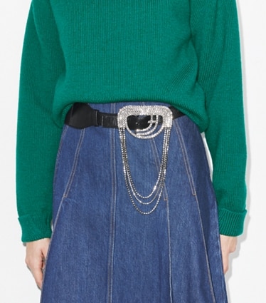 Tory Burch designer belts Embellished Belt in Black accessory on model