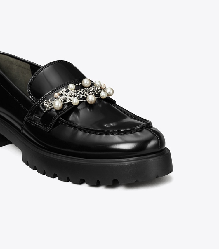 Tory Burch designer flats Embellished Classic Lug Loafer in PERFECT BLACK detail