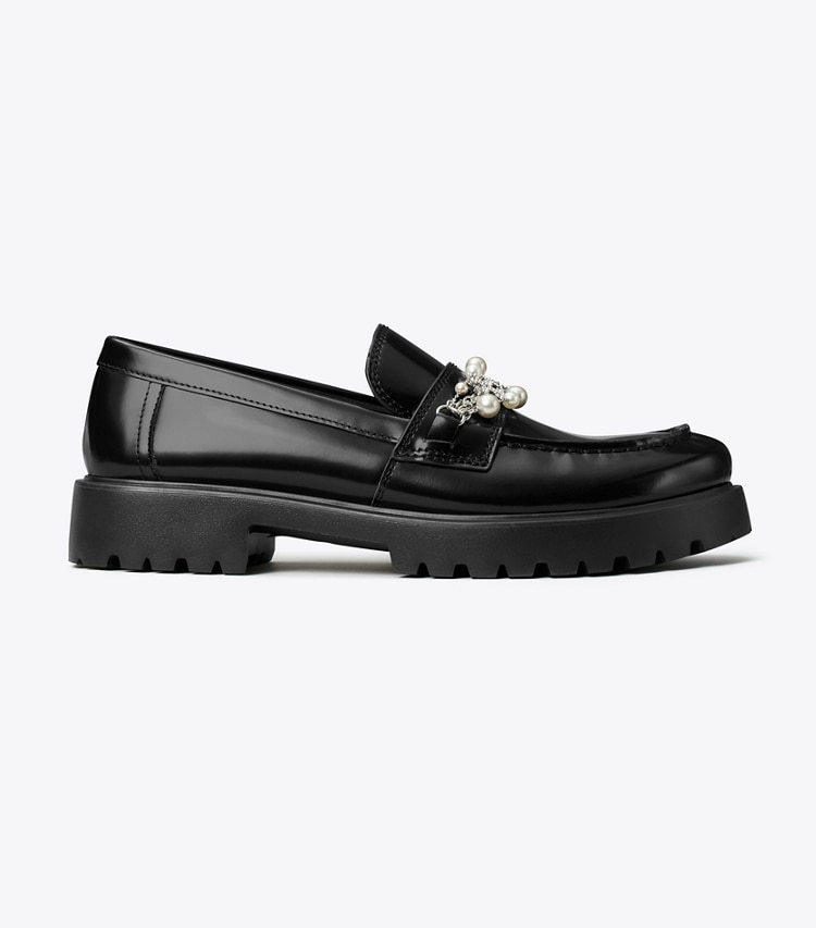 Tory Burch designer flats Embellished Classic Lug Loafer in PERFECT BLACK side