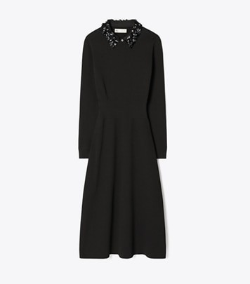 Tory Burch designer dresses Embellished Collar Dress in Black front