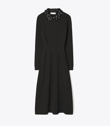 Tory Burch designer dresses Embellished Collar Dress in Black front