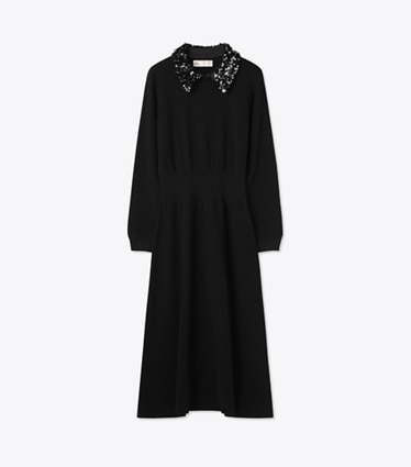 Tory Burch designer ワンピース エンベリッシュ カラー ドレス in Black front