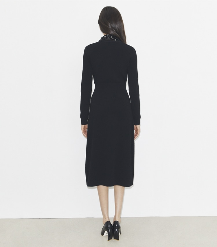 Tory Burch designer dresses Embellished Collar Dress in Black on model back