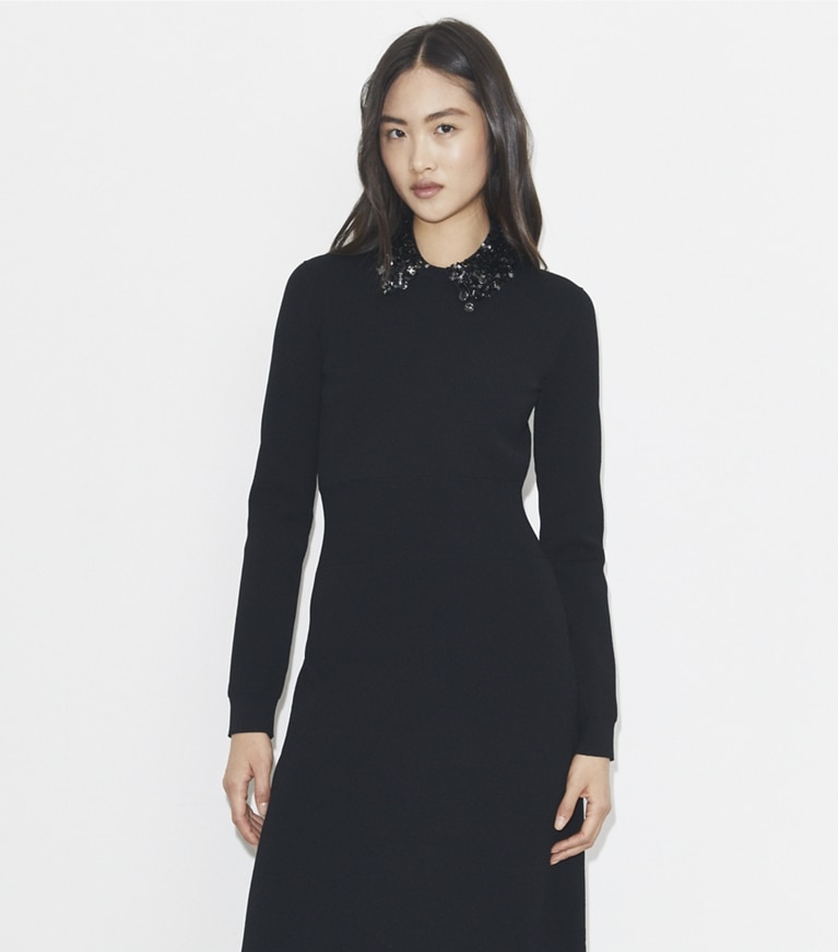 Tory Burch designer dresses Embellished Collar Dress in Black front