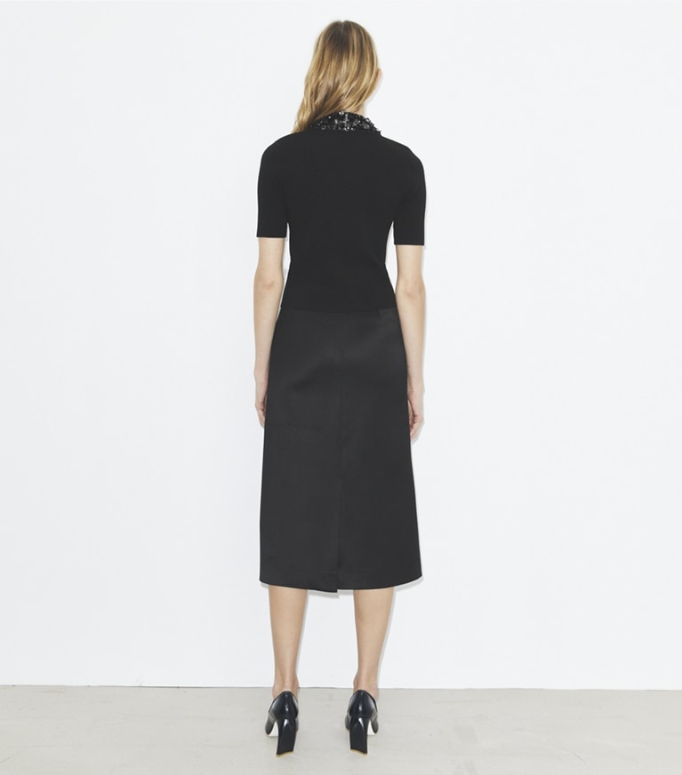 Tory Burch designer tops Embellished Collar Short-Sleeve Top in Black front