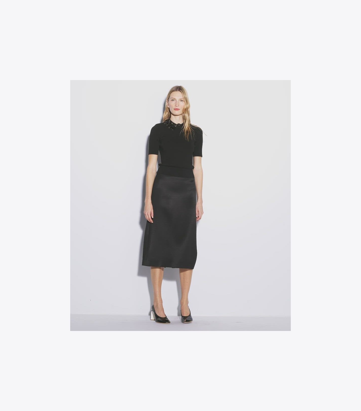 Embellished Collar Short-Sleeve Top