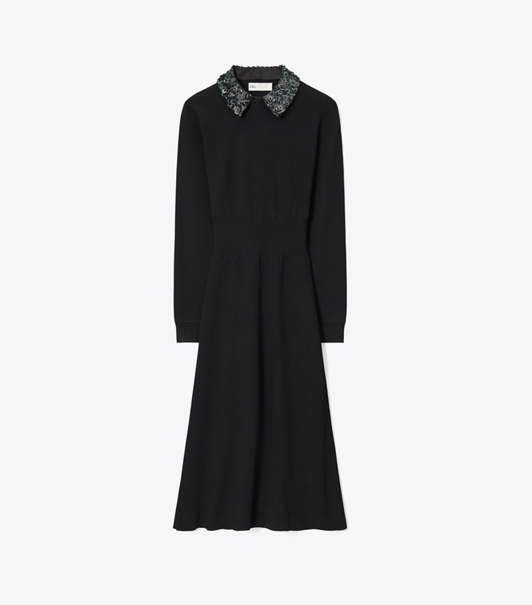 Tory Burch designer dresses Embellished Collar Viscose Dress in BLACK front