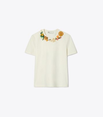 TORY BURCH｜ (SCRUNCHED SLEEVE T-SHIRT (160086-117)) Scrunched Sleeve T-Shirt: Women's Designer Tops | Tory Burch