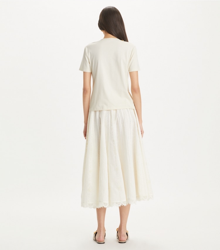 Tory Burch designer tops Embellished Cotton T-Shirt in NEW IVORY on model back