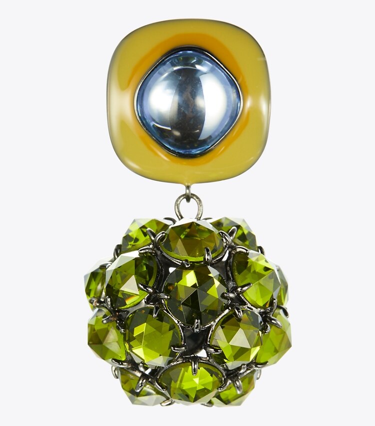 Tory Burch designer earrings Embellished Drop Earring in Tory Silver/Olivine detail