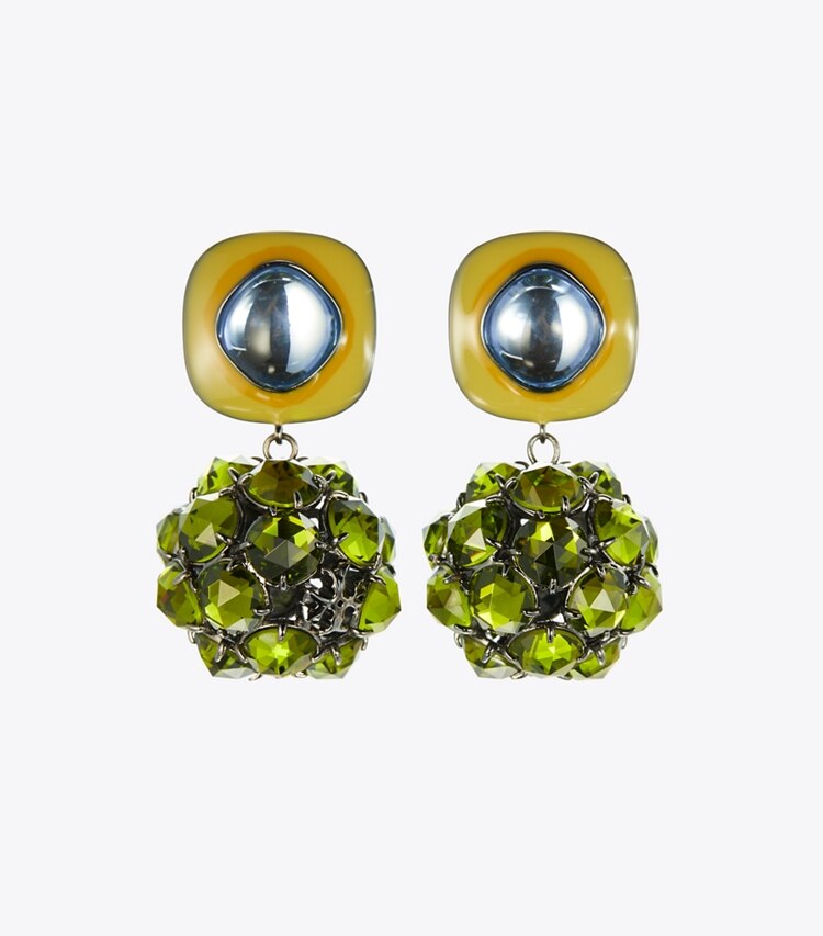 Tory Burch designer earrings Embellished Drop Earring in Tory Silver/Olivine front