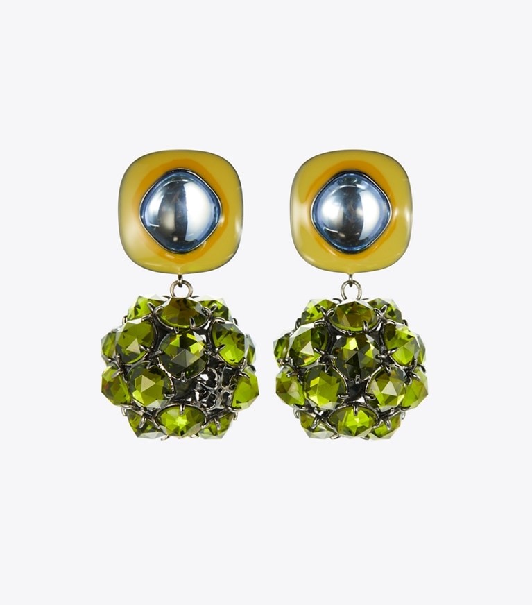 Tory Burch designer earrings Embellished Drop Earring in Tory Silver/Olivine front