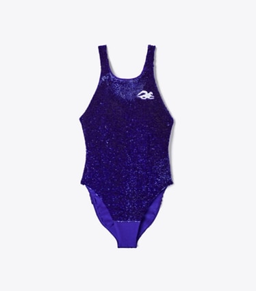 Tory Burch designer tops Embellished Jersey Bodysuit in Ballpoint Blue front