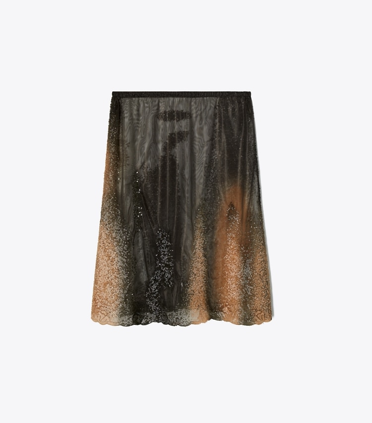 Tory Burch designer bottoms Embellished Jersey Mesh Skirt in Black front
