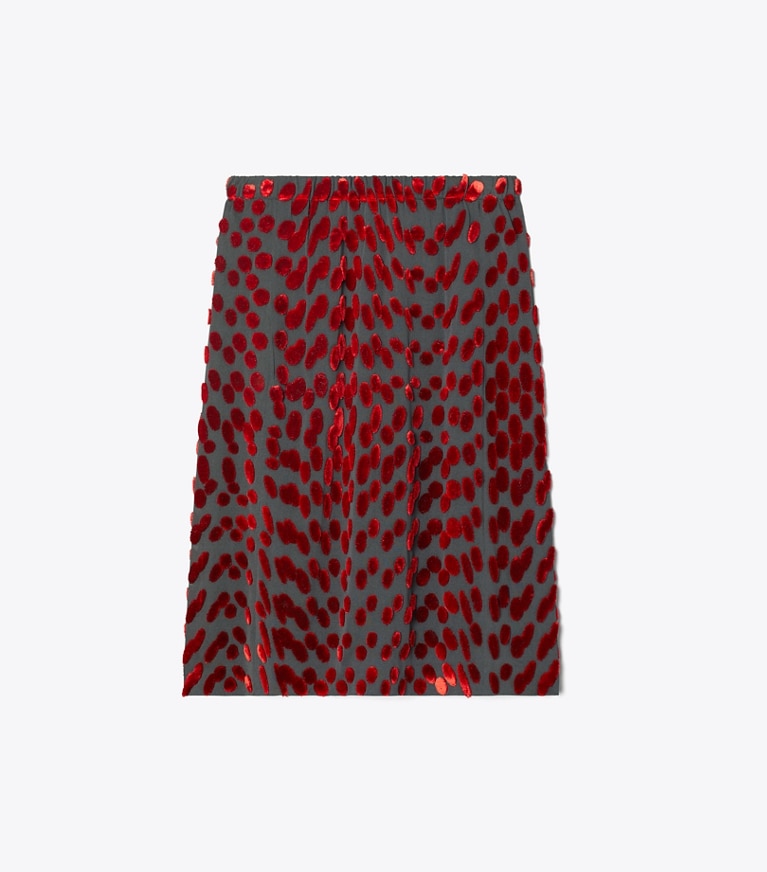 Tory Burch designer bottoms Embellished Jersey Skirt in Coal Gray front