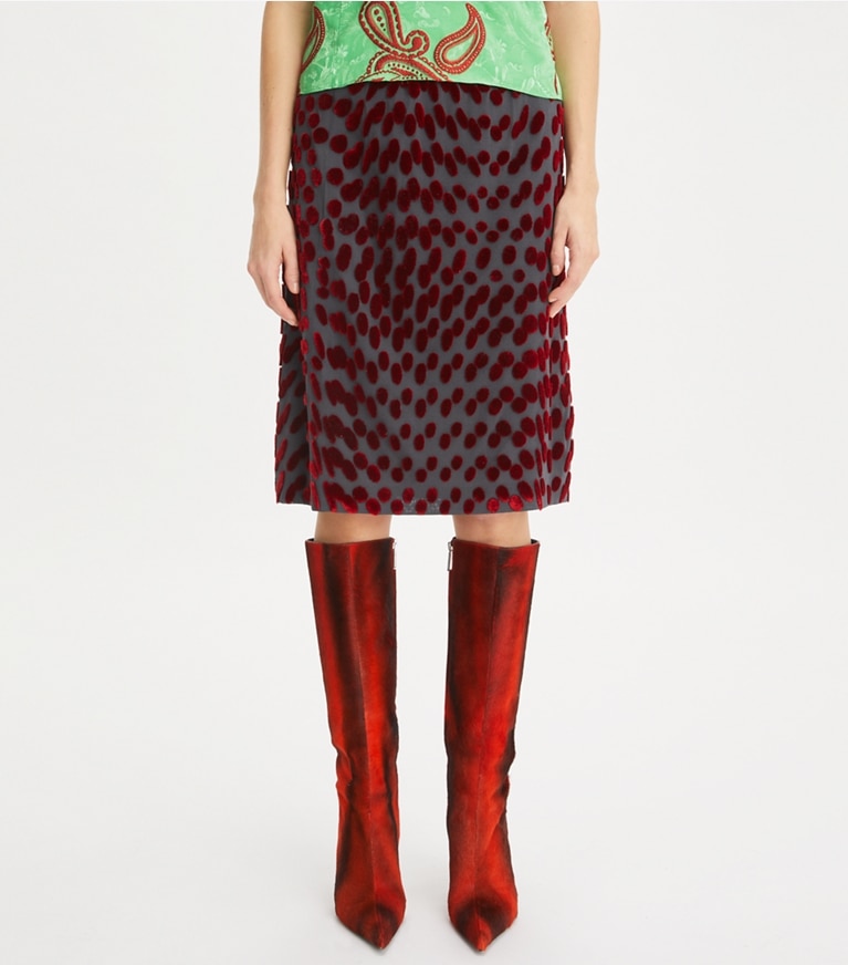 Tory Burch designer bottoms Embellished Jersey Skirt in Coal Gray front