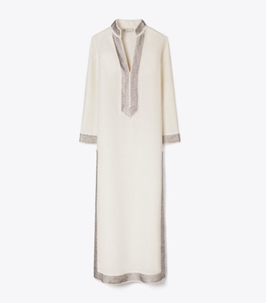 Tory Burch designer dresses Embellished Linen Caftan in New Ivory front