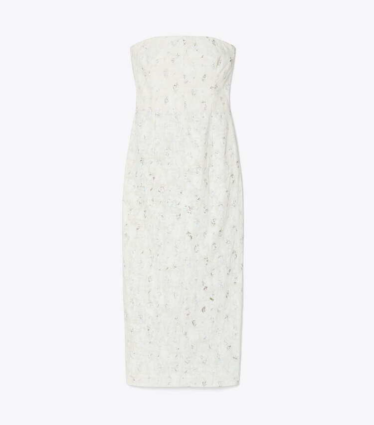 Tory Burch designer dresses Embellished Linen Dress in Biscuit front