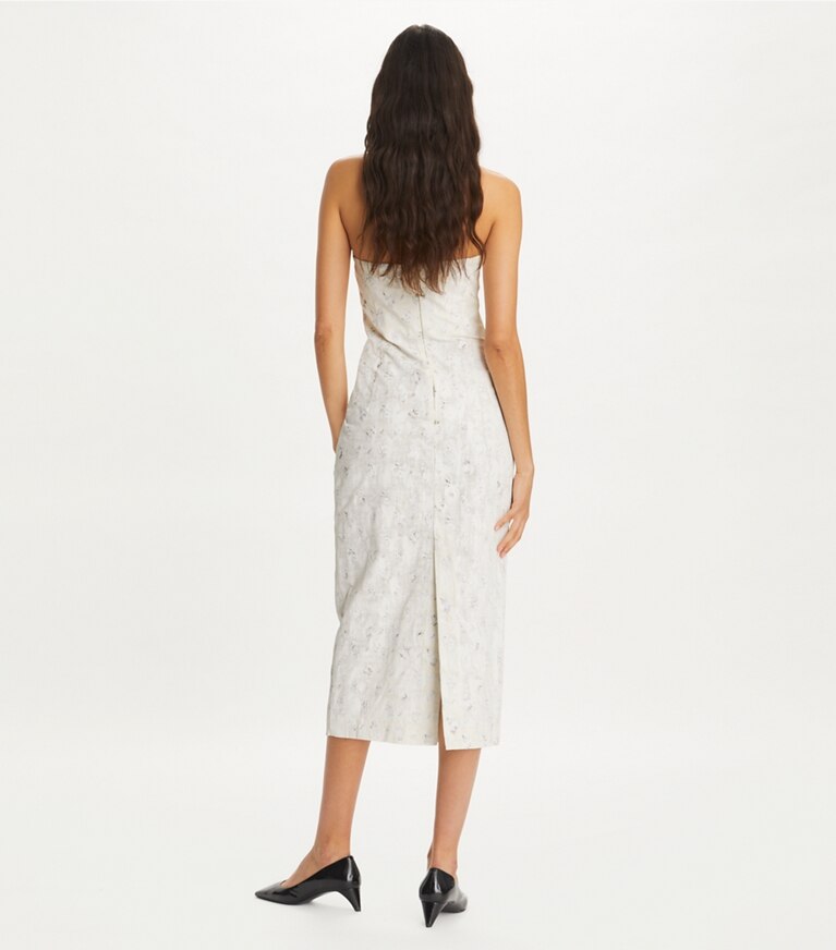 Tory Burch designer dresses Embellished Linen Dress in Biscuit front