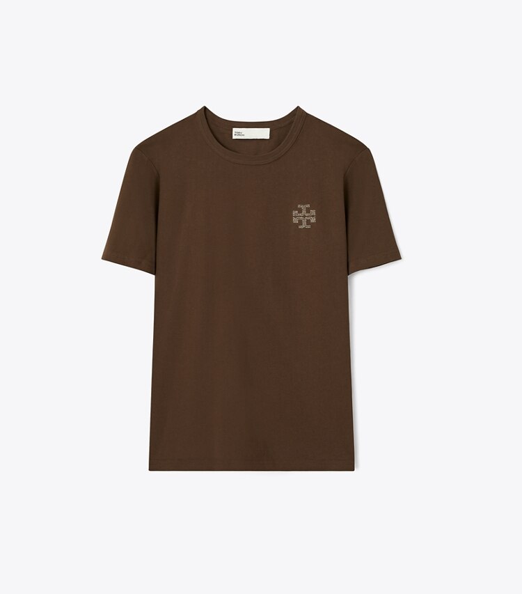 Tory Burch designer tops Embellished Logo T-Shirt in Deep Brown front