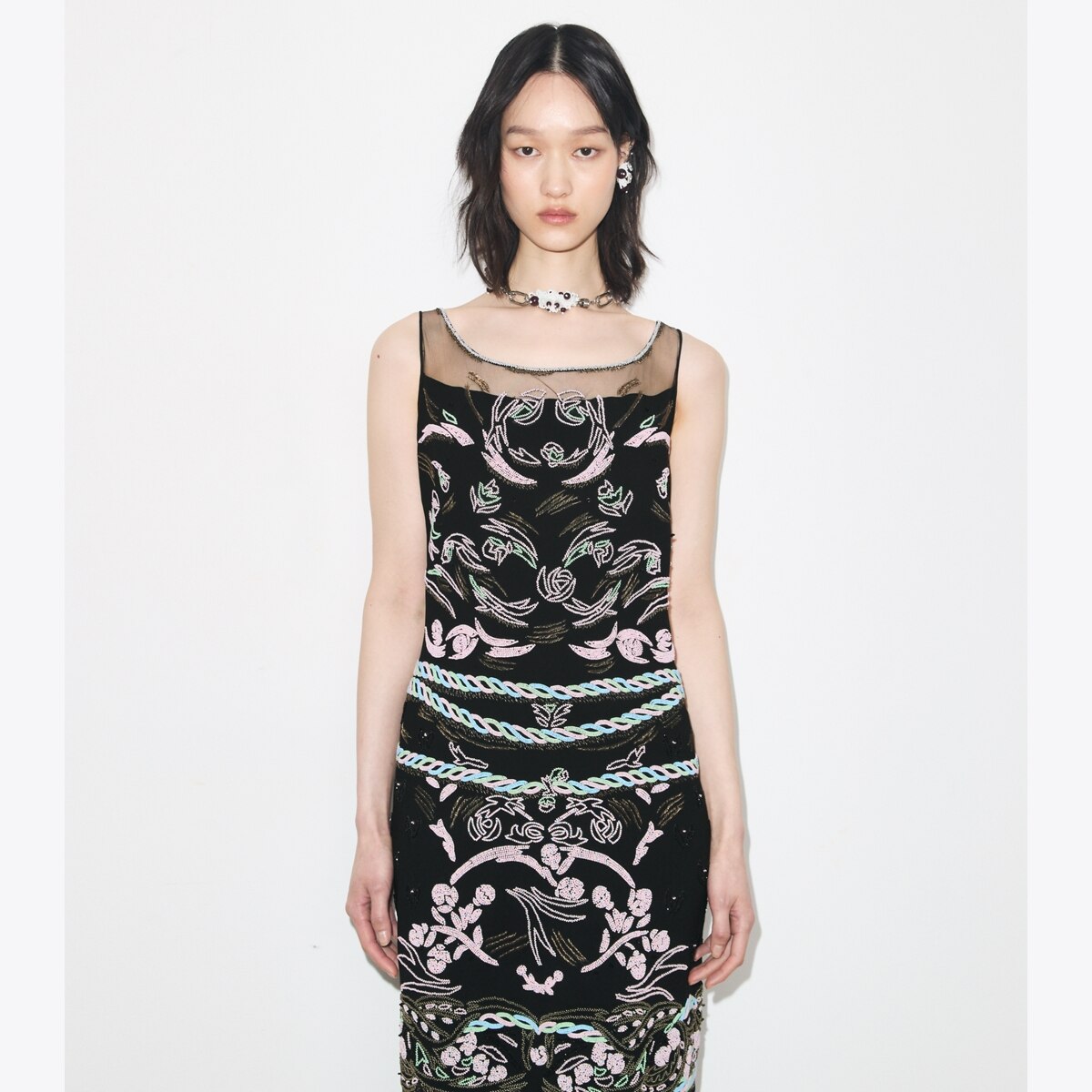 embellished mesh dress Emery Beaded Mesh Dress Dress the Population