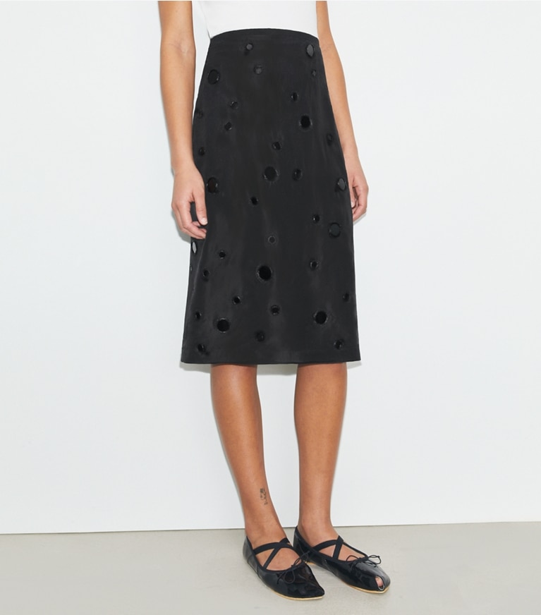 Tory Burch designer bottoms Embellished Mirror Skirt in Black front
