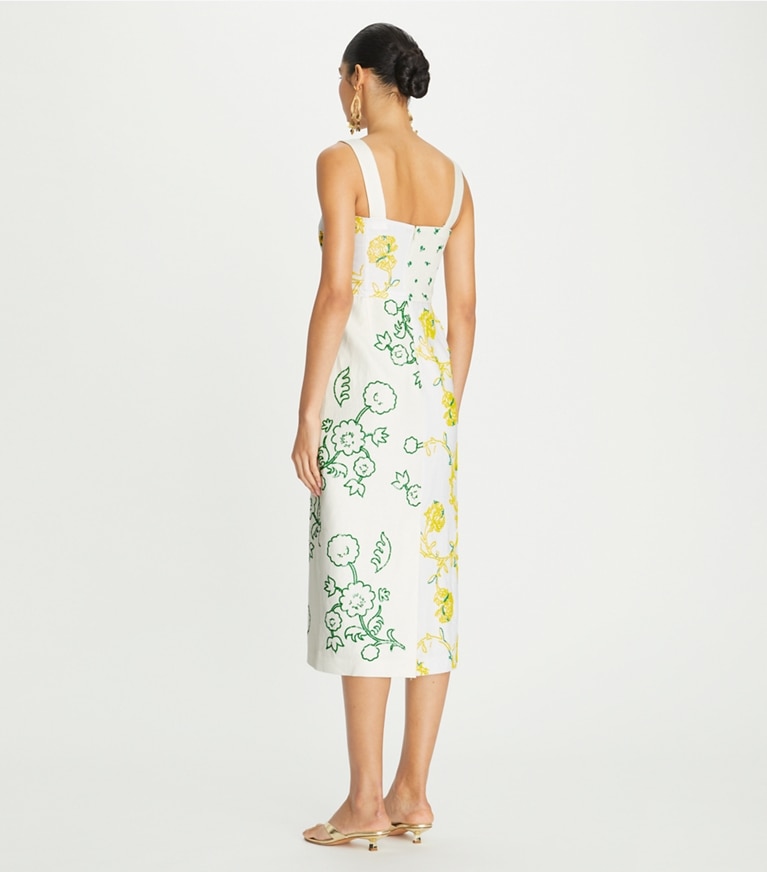 Tory Burch designer dresses Embellished Patchwork Dress in New Ivory on model back
