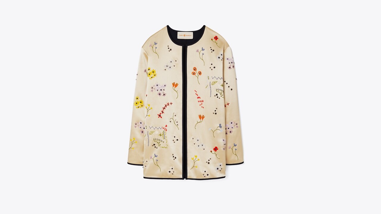 Embellished Quilted Satin Jacket: Women's Designer Jackets | Tory Burch