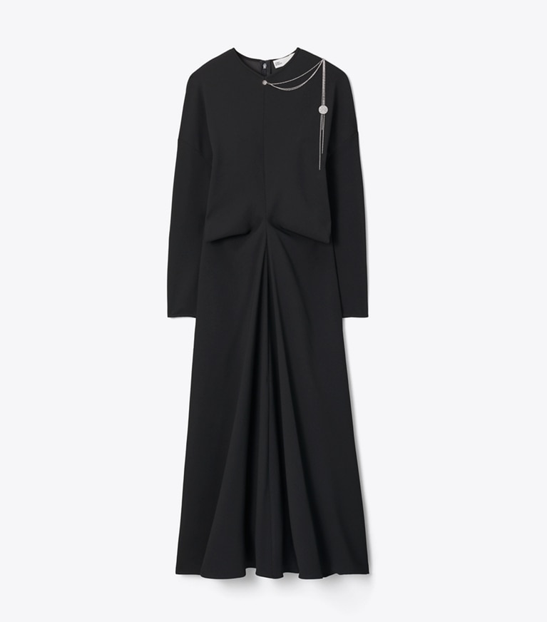 Tory Burch designer dresses Embellished Satin Crepe Dress in BLACK front