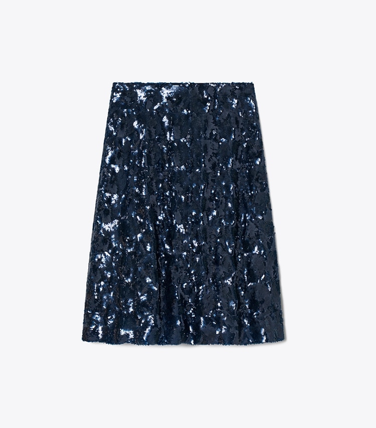 Tory Burch designer bottoms Embellished Sequin Skirt in Navy front