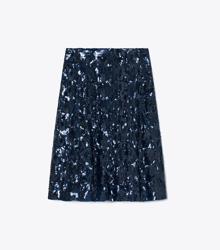 Tory Burch designer bottoms Embellished Sequin Skirt in Navy front
