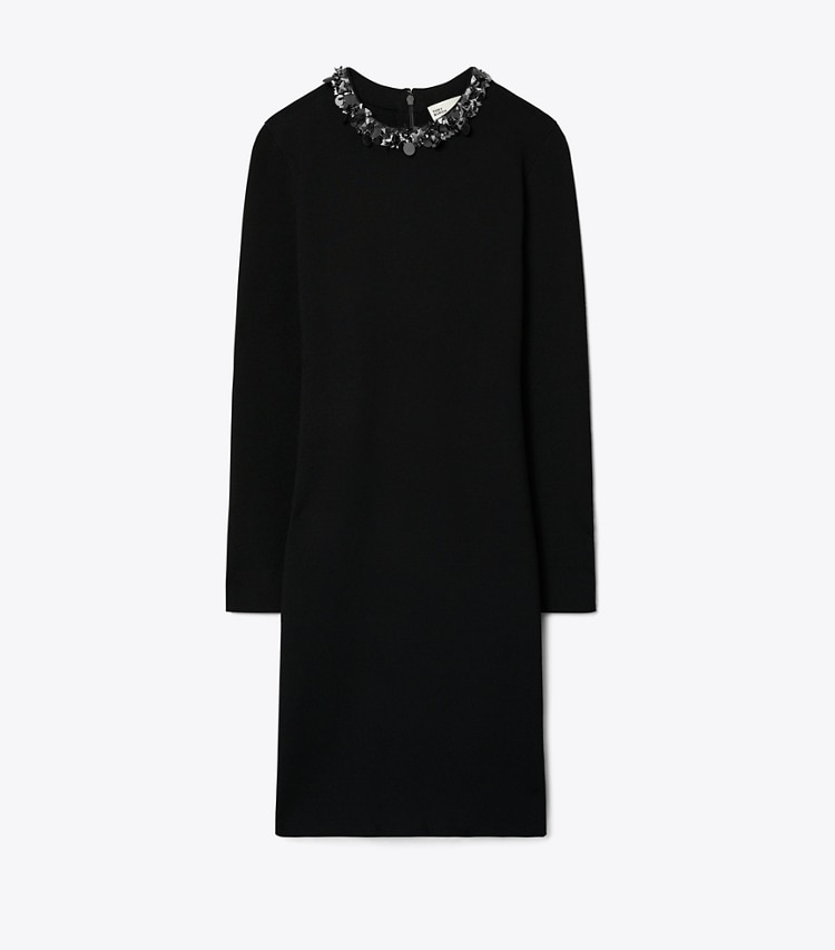 Tory Burch designer dresses Embellished Sweater Dress in Black front