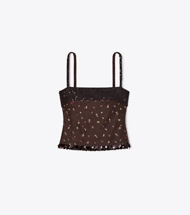 Tory Burch designer tops Embellished Tank in Coffee front