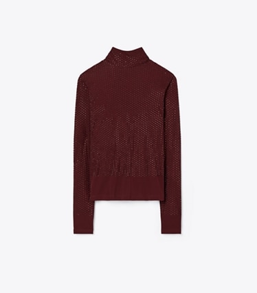 Tory Burch designer tops Embellished Viscose Jersey Turtleneck in Divine Burgundy front