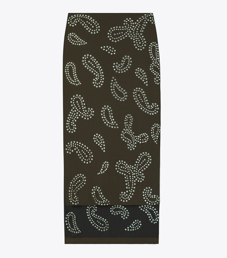 Tory Burch designer bottoms Embellished Viscose Skirt in Chocolate Bean front