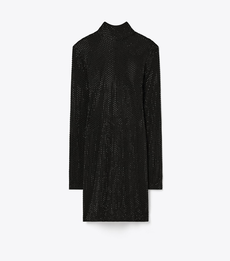 Tory Burch designer dresses Embellished Viscose Turtleneck Dress in Black front