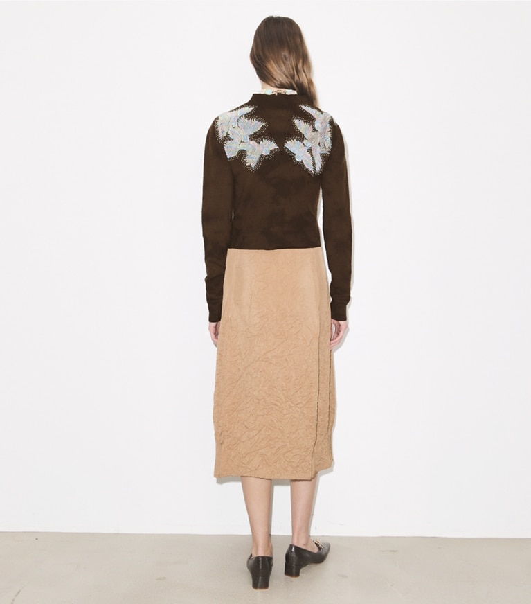 Tory Burch designer sweaters Embellished Wool Cardigan in Coconut on model back