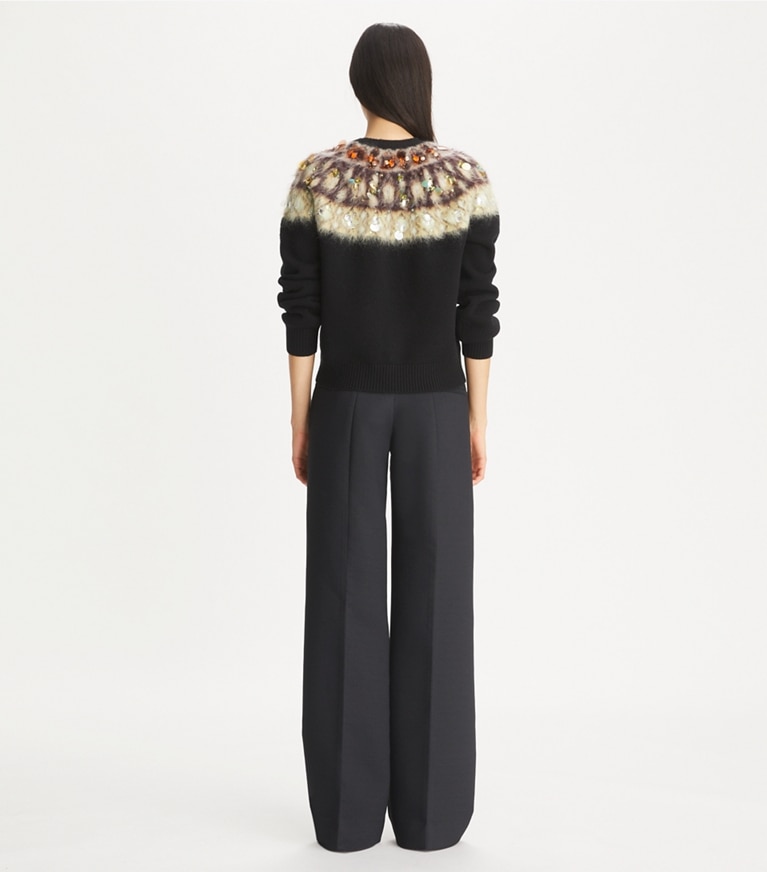 Tory Burch designer sweaters Embellished Wool Sweater in Black front