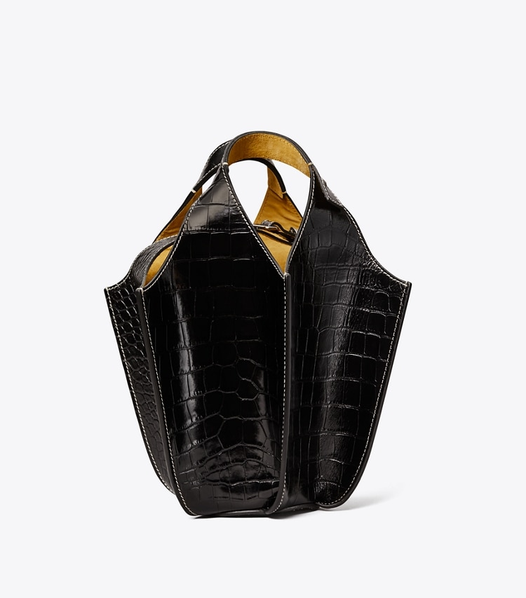 Tory Burch designer crossbody bags Embossed Lampshade Bag in Black angle