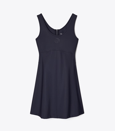 Tory Burch designer tops Embossed Logo Tennis Dress in Medium Navy front
