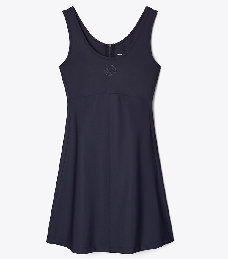 Tory Burch designer tops Embossed Logo Tennis Dress in Medium Navy front