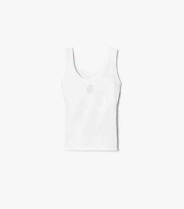 Tory Burch designer dresses Embossed Logo Tennis Tank in Snow White front