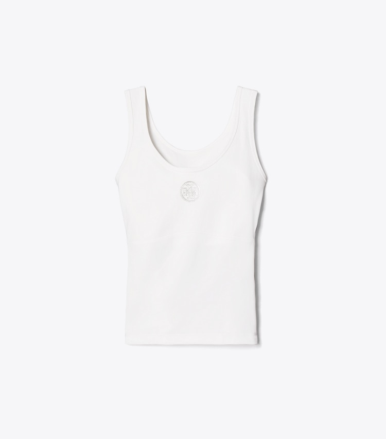 Tory Burch designer dresses Embossed Logo Tennis Tank in Snow White front