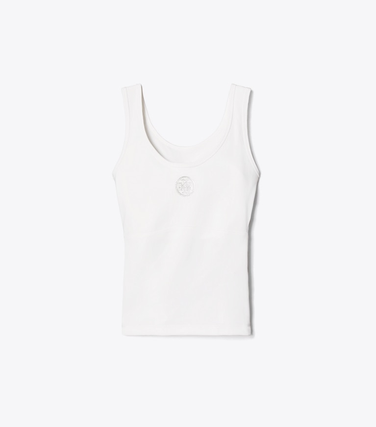 Tory Burch designer dresses Embossed Logo Tennis Tank in Snow White front