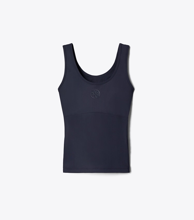 Tory Burch designer dresses Embossed Logo Tennis Tank in Medium Navy front