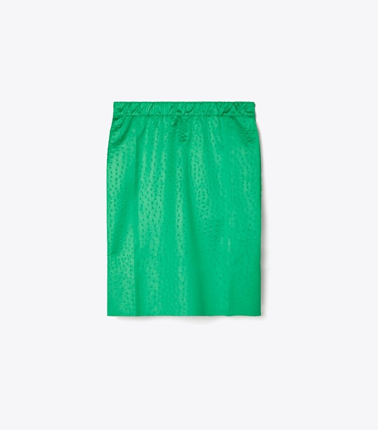 Tory Burch designer bottoms Embossed Satin Skirt in Spring Jade front