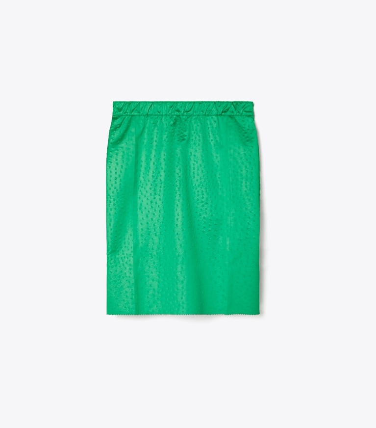 Tory Burch designer bottoms Embossed Satin Skirt in Spring Jade front