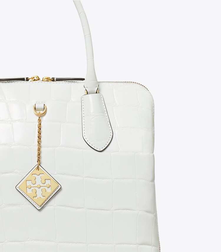 Tory Burch designer satchels Embossed Swing Satchel in Optic White detail