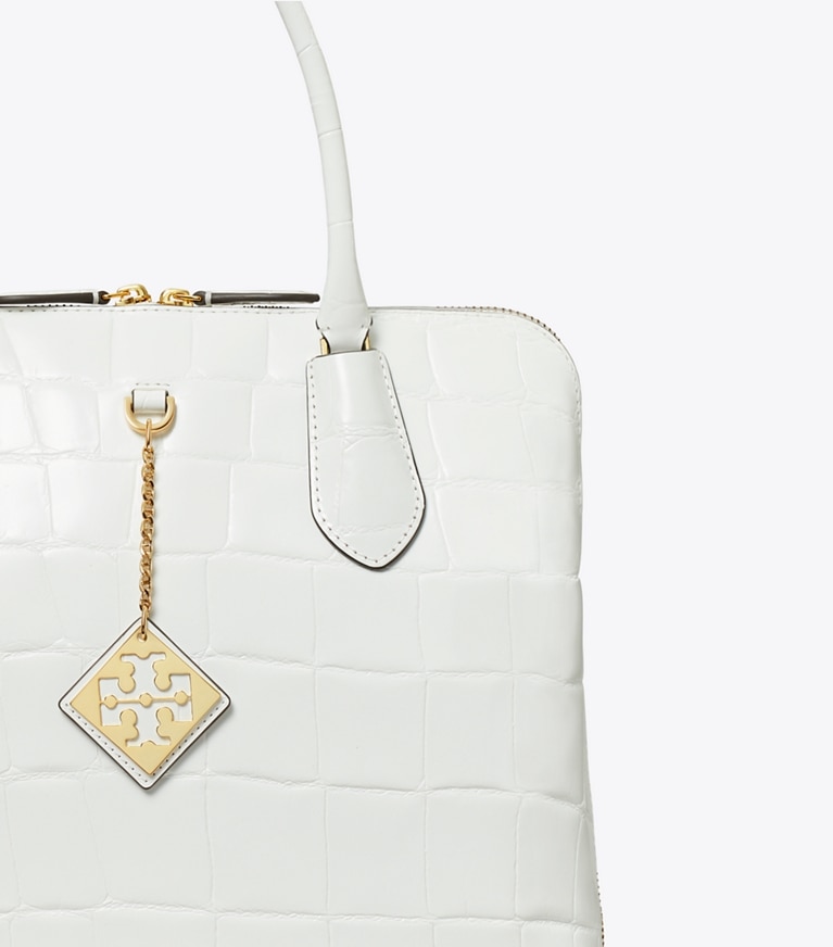 Tory Burch designer satchels Embossed Swing Satchel in Optic White angle